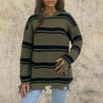 thumbnail image 1 of Crunowin Women's Fashion Striped Sweater, Contrast Color Round Neck Long Sleeve Fashion Wear Casual Pullover Tops Army Green XL, 1 of 7
