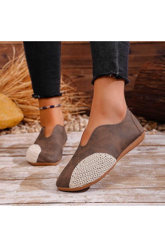 Women's Flat Loafers Woven Sole Soft Bottom Big Size Autumn Winter Casual Shoes Brown Size7.5