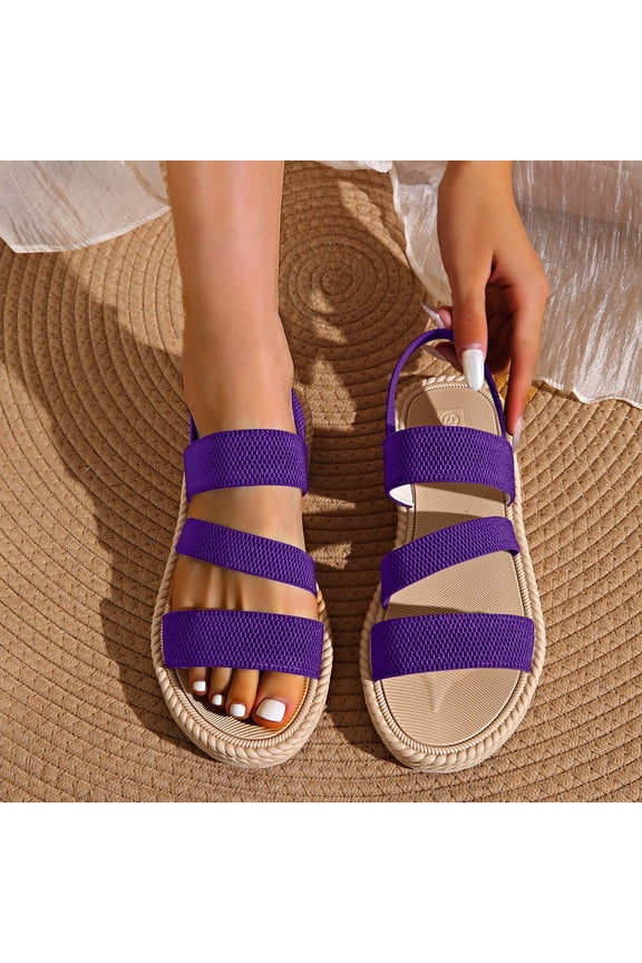 Women's Flat Sandals, Comfortable Wraparound Strap Solid Color Summer Vacation Shoes 5.5