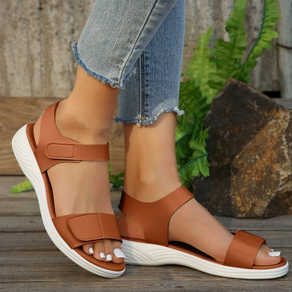 Crunowin Women's Flat Sandals, Open Toe Thick Sole Solid Color Spring ...