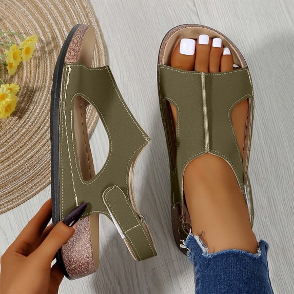 Crunowin Women's Flat Sandals, Solid Color Open Toe Outdoor Versatile Beach Summer Casual Shoes 6.5