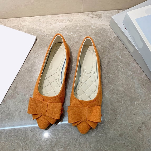 Crunowin Women's Flat Sole Flats, Bow Design Candy Colors Spring Style Casual Work Flats Orange
