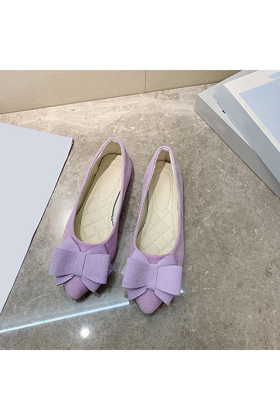 Women's Flat Sole Flats, Bow Design Spring Style Candy Colors Casual Work Flats Purple