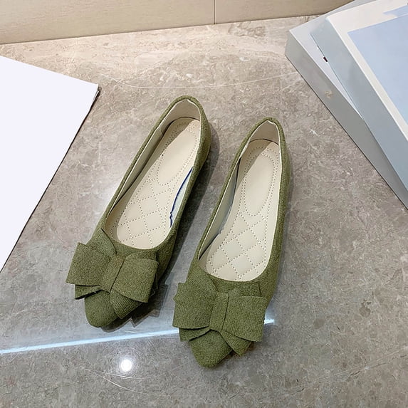 Crunowin Women's Flat Sole Flats, Spring Style Bow Design Candy Colors Casual Work Flats Army Green