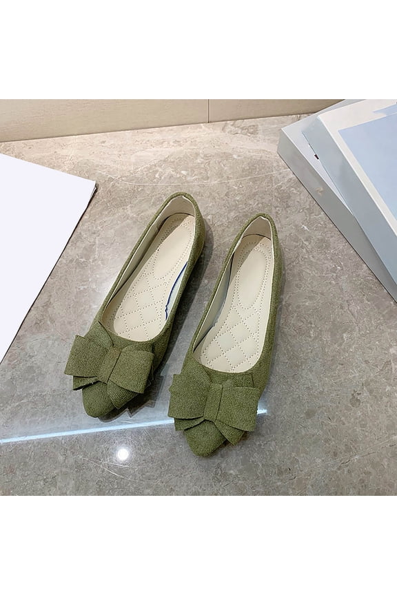 Women's Flat Sole Flats, Spring Style Bow Design Candy Colors Casual Work Flats Army Green