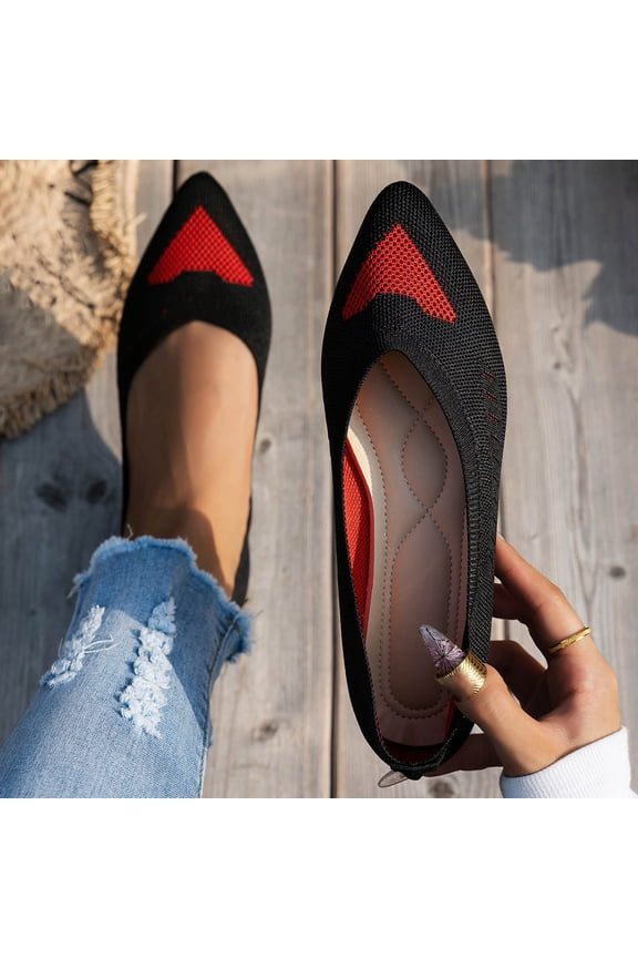 Women's Flat Toe Shoes Heart Design Pointed Toe Slip-On Low Heel Soft Sole Shoes Black Size9.5