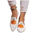 thumbnail image 1 of Crunowin Women's Flat Toe Shoes Knit Upper Pumpkin Print Halloween Style Breathable Casual Flats White Size6, 1 of 9
