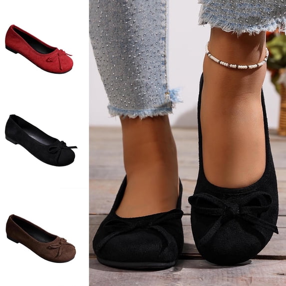 Crunowin Women's Flats, Breathable Shallow Toe Slip-On Casual Shoes Black 6