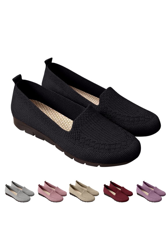 Women's Flats, Breathable Spring Fall Slip-Resistant Knit Mesh Comfortable Shoes Black 6