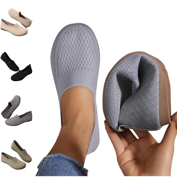 Crunowin Women's Flats, Knit Upper Breathable Square Toe Color Block Slip-On Plus Size Casual Everyday Shoes Black 11