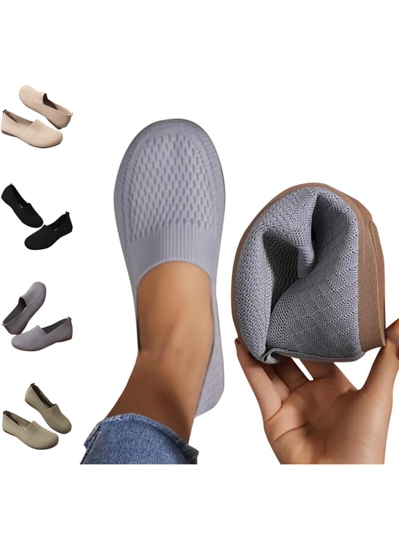 Women's Flats, Square Toe Slip-On Plus Size Knit Upper Breathable Casual Everyday Shoes