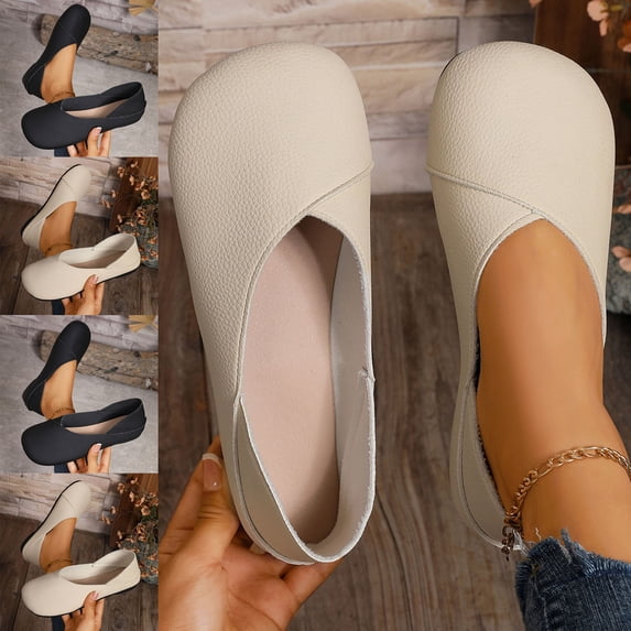 Crunowin Women's Flats, Sweet & Cool Soft Leather Two-Way Wear Breathable Flat Sole Casual Summer Fall Shoes Black 9.5