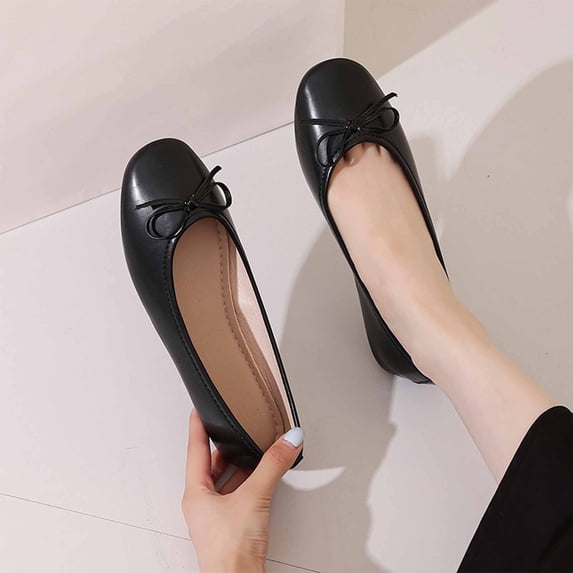 Crunowin Women's French Style Shoes, Lightweight All Season Bow Accent Round Toe Design Casual Work Flat Shoes Black