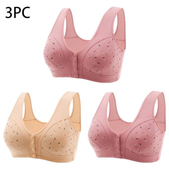 Crunowin Women's Front Button Bra 3 Pack, Solid Color Plus Size Traceless No Underwire Breathable Comfort Daily Underwear Beige XL
