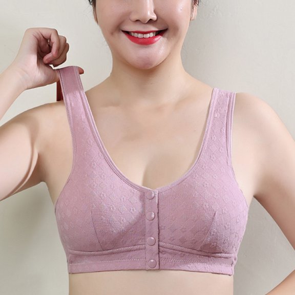 Crunowin Women's Front Button Bra, Comfort Wire Free Solid Color Breathable Traceless Daily Underwear Purple S