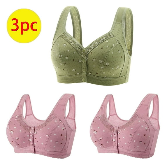 Crunowin Women's Front Closure Bra 3 Pack, Wire Free Comfort Breathable Lingerie Plus Size Push Up Everyday Underwear Green XXL