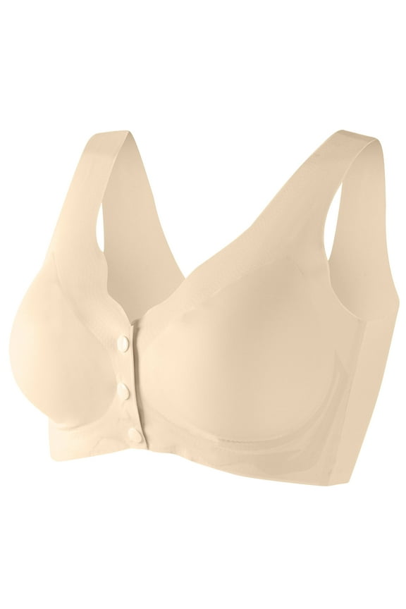 Women's Front Closure Bra, Push Up Full Coverage Wire Free Comfort Open Front Durable Plus Size Everyday Underwear Beige XXL
