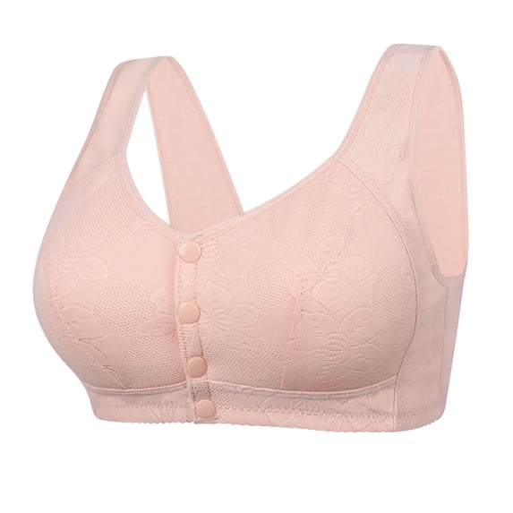 Crunowin Women's Front Closure Bra, Wire Free Comfort Solid Color Plus Size Traceless Everyday Underwear Pink XXXL（46/105）