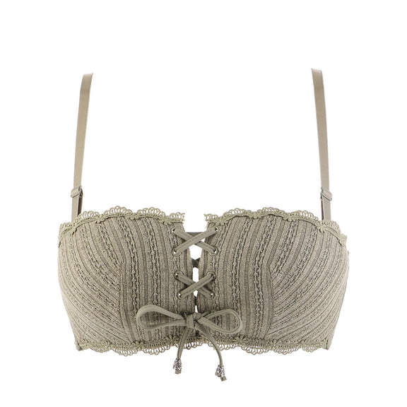 Crunowin Women's Front Ribbon Bra, Tube Top Traceless Detachable Shoulder Straps Solid Color No Underwire Breathable Daily Underwear Green S