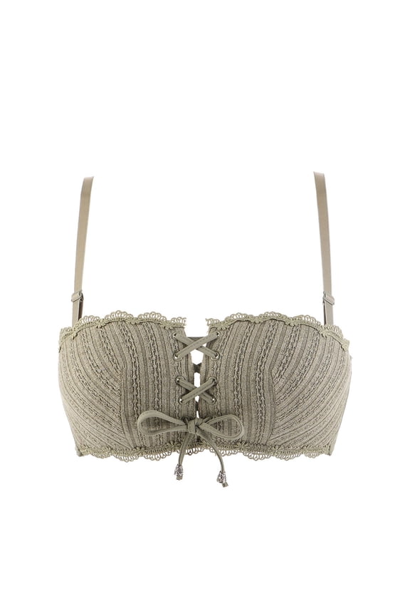 Women's Front Ribbon Bra, Tube Top Traceless Detachable Shoulder Straps Solid Color No Underwire Breathable Daily Underwear Green S