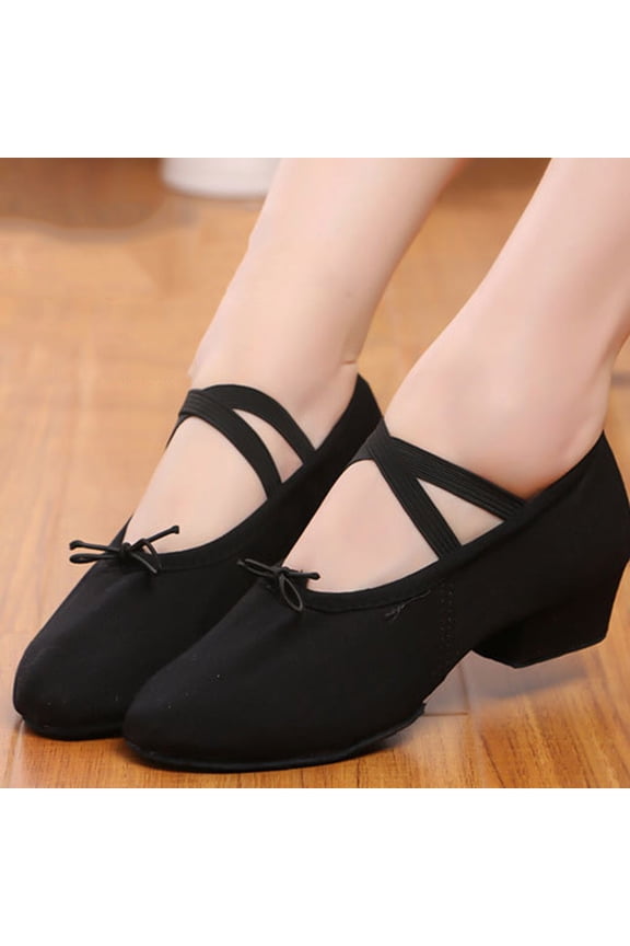 Women's Heel Dance Shoes, Lace-Up Design Soft Sole Spring/Summer Ballet Style Flats Black