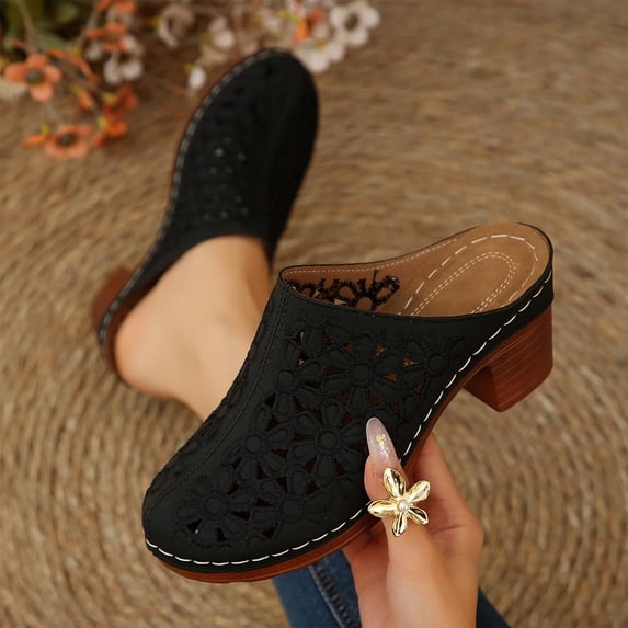 Crunowin Women's High Heel Slippers, Thick Bottom Solid Color Closed Toe Outdoor Summer Sandals Black