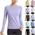 thumbnail image 1 of Crunowin Women’s High-Stretch Long-Sleeve Yoga Tee, Quick Dry Round-Neck Running & Workout Top Purple XL, 1 of 7