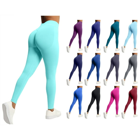 Crunowin Women's High-Waisted Solid Color Yoga Pants with Butt-Lifting Seamless Workout Leggings for Running & Fitness Hot Pink Size M