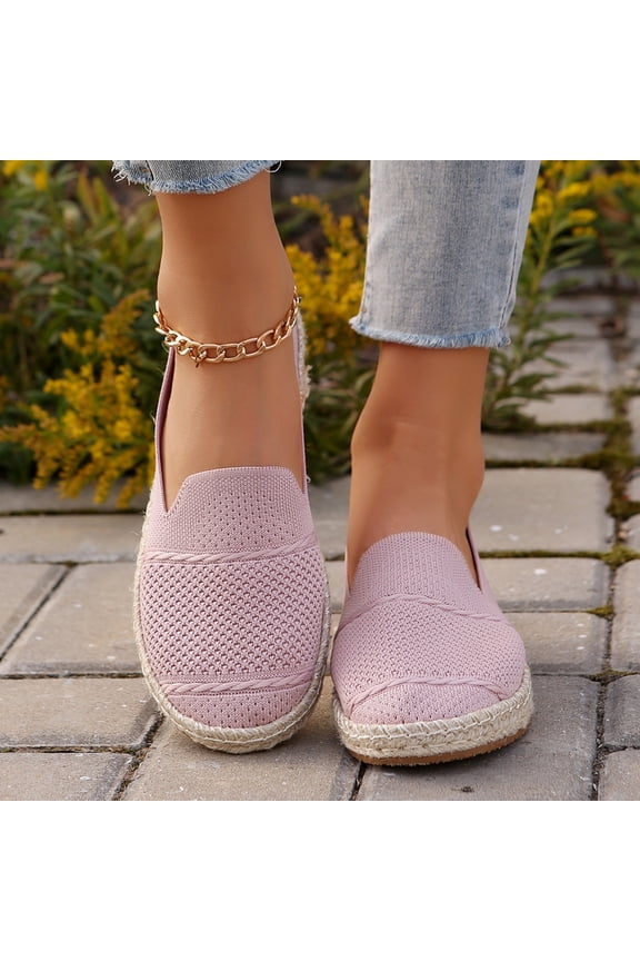 Women's Hollow Knitted Flats, Lightweight Hollow Knitted Fabric Round Toe Comfort Shoes Pink 8.5