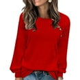 thumbnail image 1 of Crunowin Women's Knitted Sweater, Solid Color Crew Neck Loose Fit Long Sleeve Cozy Comfort Casual Pullover Tops Red L, 1 of 4