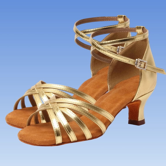 Crunowin Women's Latin Dance Shoes, Five-Piece Set Spring/Summer Mid Heel Performance Dance Shoes Gold