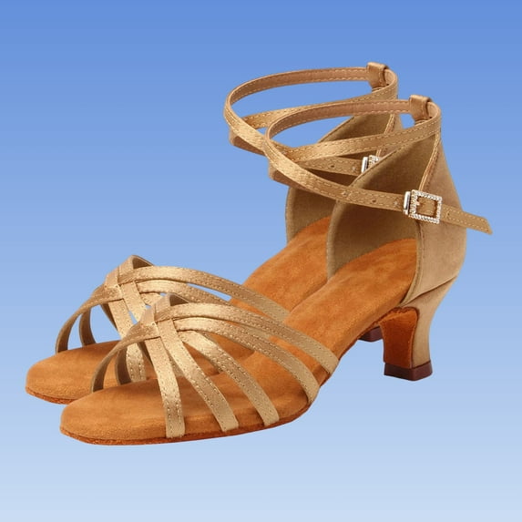 Crunowin Women's Latin Dance Shoes, Mid Heel Five-Piece Set Spring/Summer Performance Dance Shoes Khaki