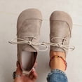 thumbnail image 1 of Crunowin Women's Leisure Shoes Round Toe Front Lace-Up Soft Sole Design Breathable Casual Flats Beige Size7.5, 1 of 9