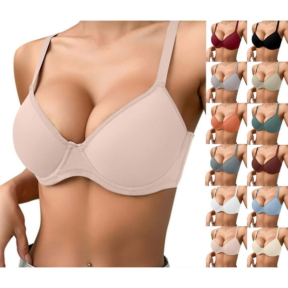 Crunowin Women's Lightweight Push Up Bra, Solid Color Open Back Daily Bra for Women Brown 90B