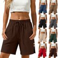 thumbnail image 1 of Crunowin Women’s Linen-Blend Shorts, Side Slits Summer Shorts with Functional Patch Pockets Decorative Button Details Lightweight, Breathable Outfits Brown Size L, 1 of 8