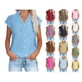thumbnail image 1 of Crunowin Women's Linen Button Up Shirts, Rolled Cuffed Short Sleeve Blouse Ladies Summer Casual V Neck Beach Cotton Tops Purple L, 1 of 6