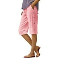 thumbnail image 1 of Crunowin Women's Linen Shorts With Side Buttons Pockets Casual Summer Beach Shorts Pink Size S, 1 of 8
