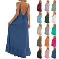 thumbnail image 1 of Crunowin Women's Linen V-Neck Cami Dress, Pleated Hem Adjustable Strap Tank Dress Ruffle Casual Sundress Purple L, 1 of 10