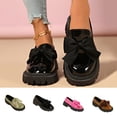 thumbnail image 1 of Crunowin Women's Loafers, Bowknot Patent Leather Plus Size British Comfortable Fall Winter Shoes Black 6.5, 1 of 8