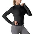 thumbnail image 1 of Crunowin Women's Long Sleeve Work Out Yoga Shirts Full Zip Casual Sun Protection Jacket with Thumb Holes Black Size L, 1 of 5