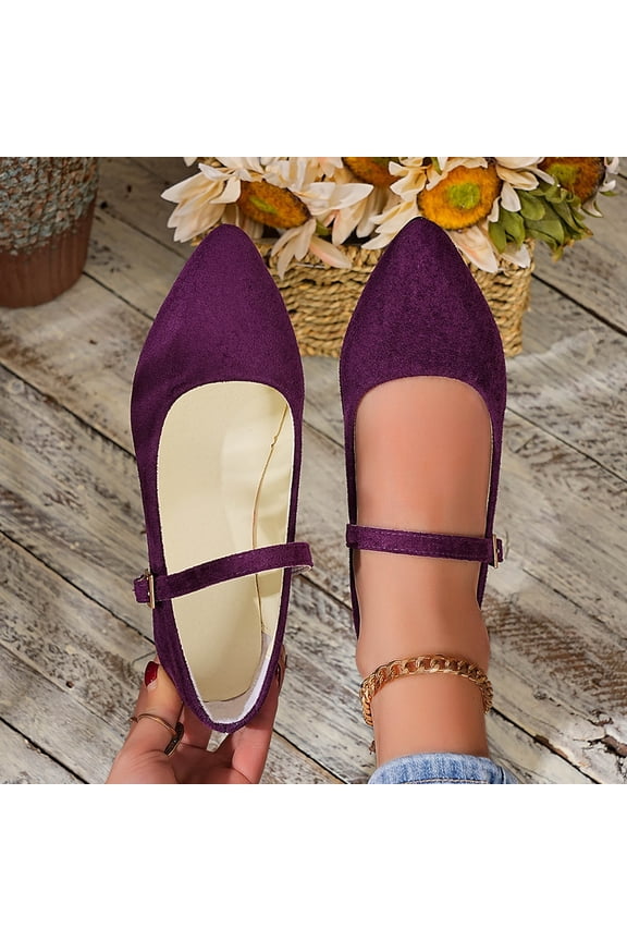 Women's Low Heel Flats, Pointed Toe One Button Suede Material Spring Elegant Shoes Purple