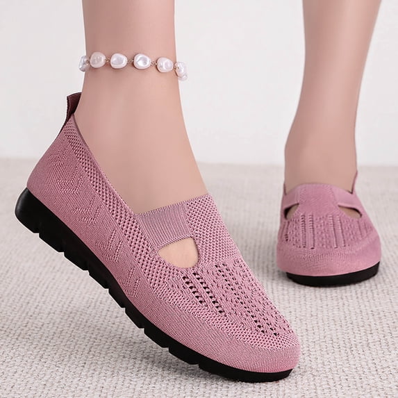 Crunowin Women's Low Heel Loafers, Plus Size Round Toe Closed Heel One Foot Style Shoes Pink