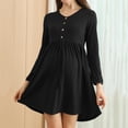 thumbnail image 1 of Crunowin Women's Maternity Dress, Cinched Waist Solid Color Round Neck Long Sleeve Outdoor Casual Dress Black L, 1 of 5