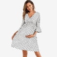 thumbnail image 1 of Crunowin Women's Maternity Dress, Elastic Waist Dot Print Three-Quarter Sleeves V-Neck Knee Length Maternity Dress White S, 1 of 7