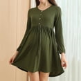 thumbnail image 1 of Crunowin Women's Maternity Dress, Solid Color Round Neck Long Sleeve Cinched Waist Outdoor Casual Dress Army Green M, 1 of 5