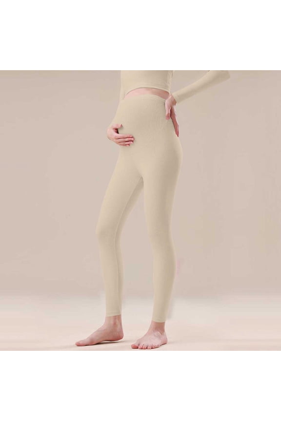 Women's Maternity Leggings, Adjustable Waistband Solid Color Warm & Underwear Base Layer Pants Khaki XL