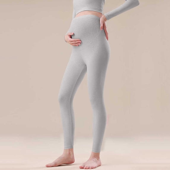 Crunowin Women's Maternity Leggings, Solid Color Warm & Underwear Adjustable Waistband Base Layer Pants Gray L