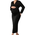 thumbnail image 1 of Crunowin Women's Maternity Maxi Dress, Long Sleeve Knit One Shoulder V-Neck Elastic Belly Support Pregnancy Dresses Black L, 1 of 6