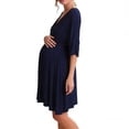 thumbnail image 1 of Crunowin Women's Maternity Nursing Dress, Short Sleeve Knee Length Slim Solid Color V-Neck Breastfeeding Dress Navy XL, 1 of 4