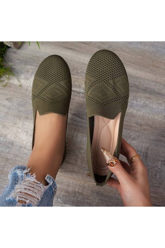 Women's Mesh Round Toe Loafers, Breathable Mesh Plus Size Round Toe Solid Color Casual Flats Army Green